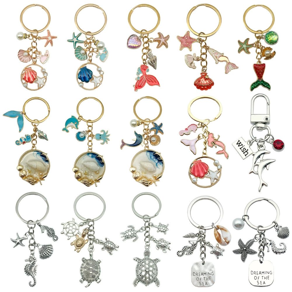 Anchor Life Buoy Boat Navy Soldier Keychain Seashell Turtle Seahorse Dolphin Beach Ocean Keychain Seaside Bag Charm Accessories