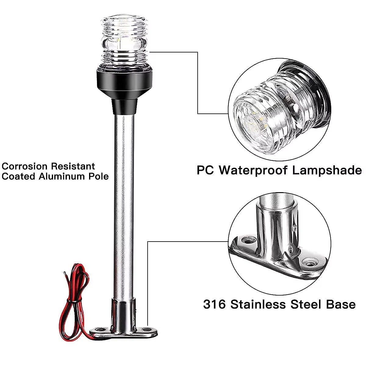 12-24V LED Marine Navigation Light All Round Boat Light Fixed Mount Stern Anchor Light for Fishing Boat Yacht Pontoon