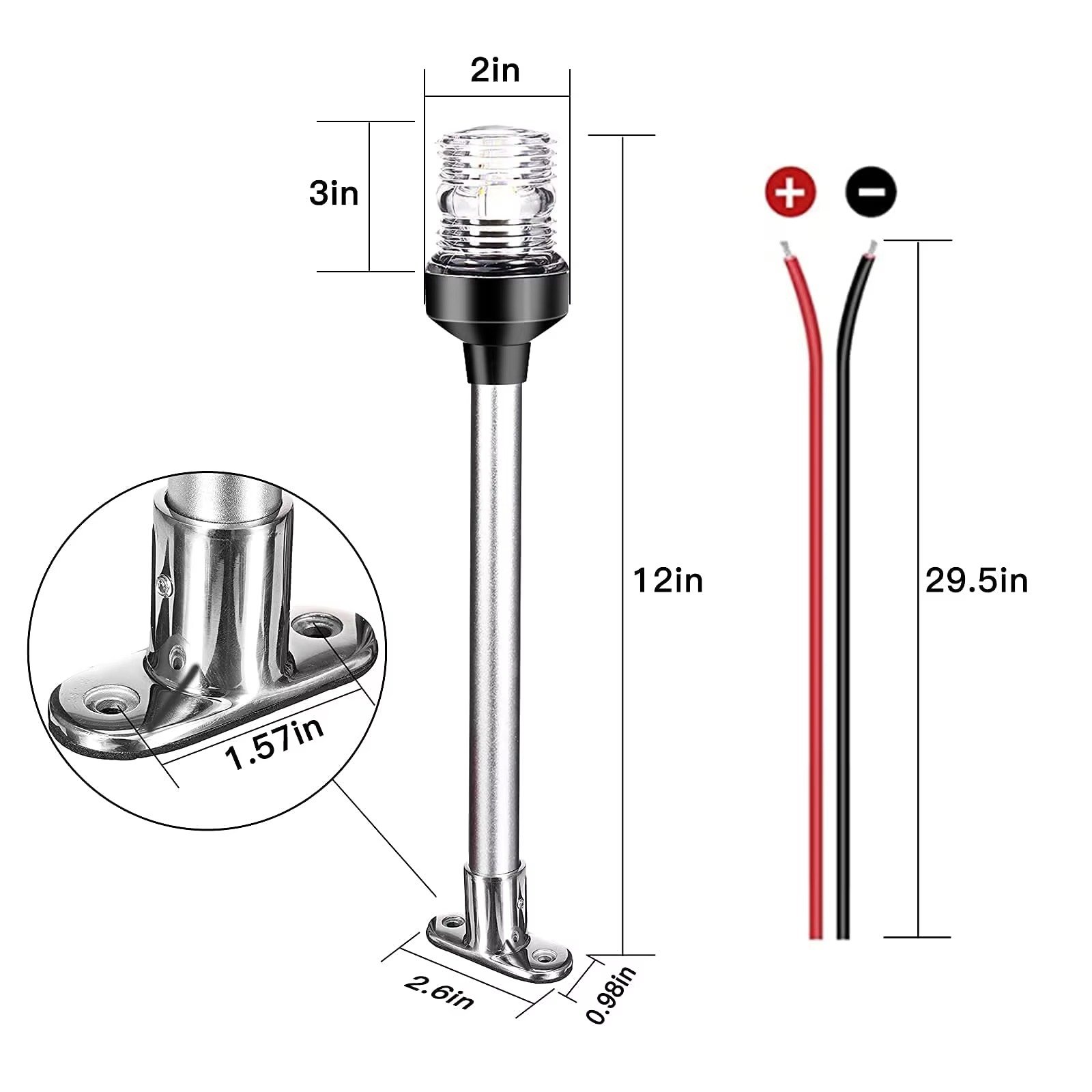 12-24V LED Marine Navigation Light All Round Boat Light Fixed Mount Stern Anchor Light for Fishing Boat Yacht Pontoon