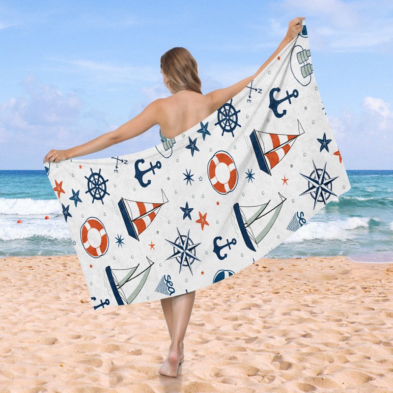 OEM Popular Boat Anchor Design Hawaii Summer Beach Swim Bath Towels Quick Drying Microfiber Beach Towel With Logo Custom Print