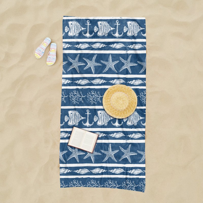 OEM Popular Boat Anchor Design Hawaii Summer Beach Swim Bath Towels Quick Drying Microfiber Beach Towel With Logo Custom Print