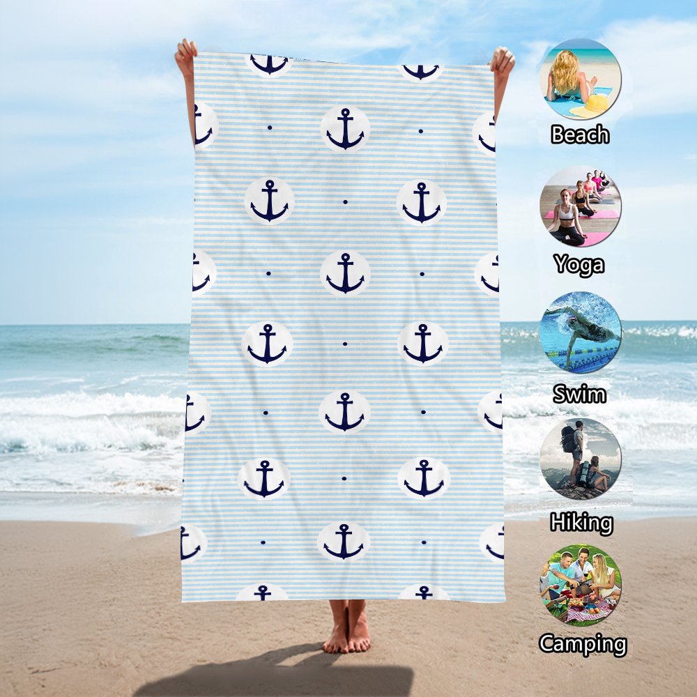 OEM Popular Boat Anchor Design Hawaii Summer Beach Swim Bath Towels Quick Drying Microfiber Beach Towel With Logo Custom Print