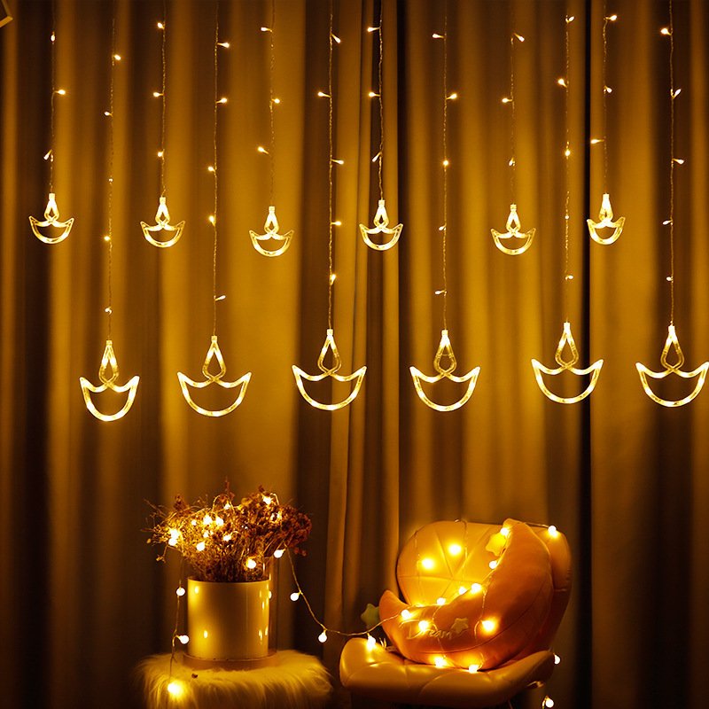Indian Diwali 120 LED Boat Flash Candle Light Anchor Curtain Lights for Home Bedroom Holiday New Year Decorations