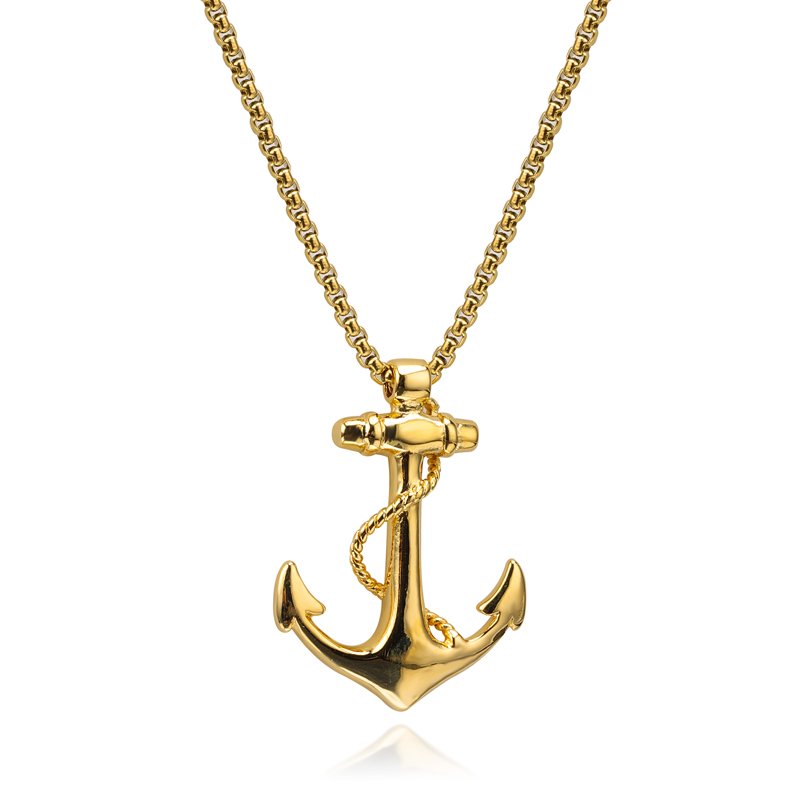 Factory New Style Jewelry 18k Gold Marine Skull Men's Stainless Steel Boat Anchor Pendant