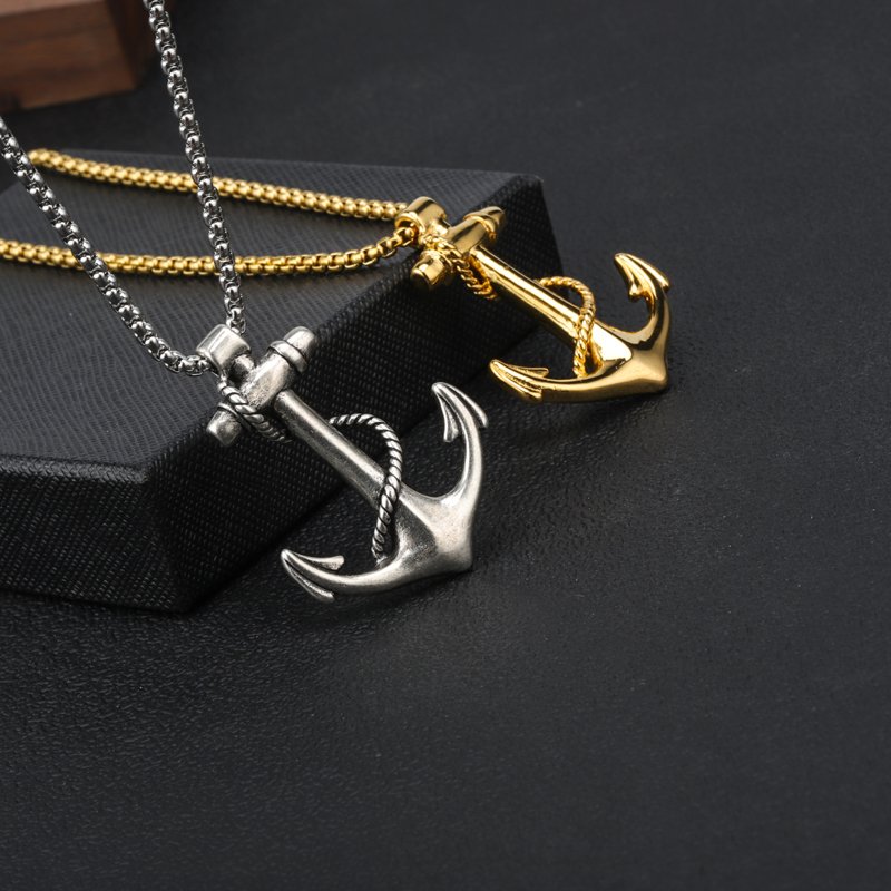 Factory New Style Jewelry 18k Gold Marine Skull Men's Stainless Steel Boat Anchor Pendant
