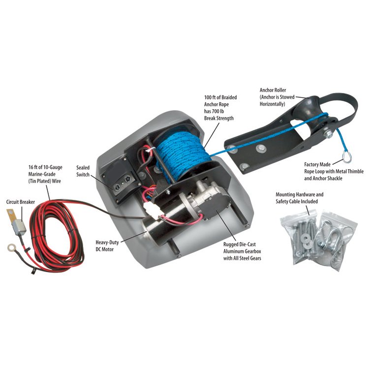 12V Boat Anchor Fisher Pontoon Winches Portable Electric 25lbs Anchor Winch Fresh Water Fish Anchor Winch with Wireless GDYAC25
