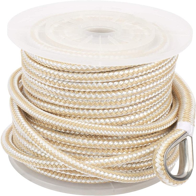 High Strength Customized Polyester Marine Rope Nylon Double Braided Anchor Line with Thimble for Boat Mooring Accessories