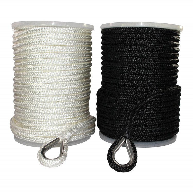 High Strength Customized Polyester Marine Rope Nylon Double Braided Anchor Line with Thimble for Boat Mooring Accessories
