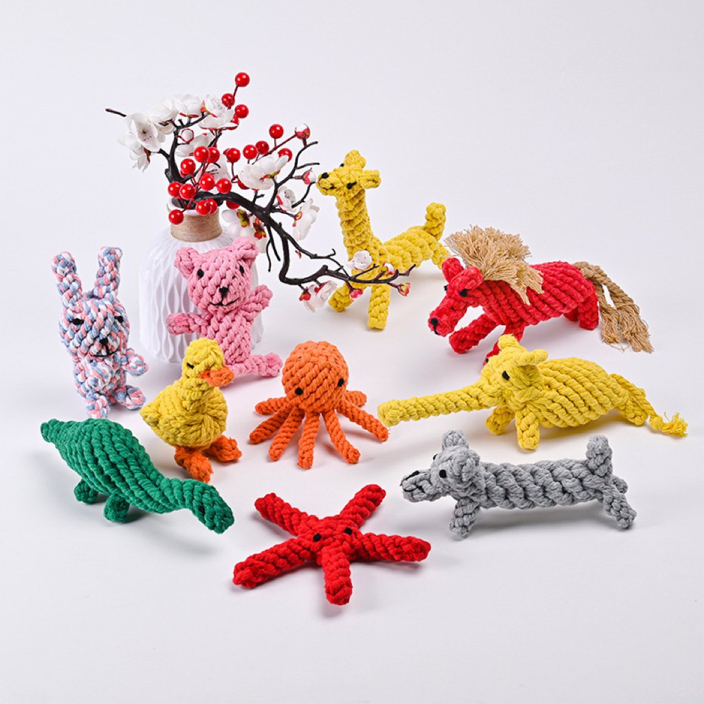 2024 Pet Dog Toys Christmas Series Cotton Rope Woven Animal Shape Animal Set (White Flower Snowman