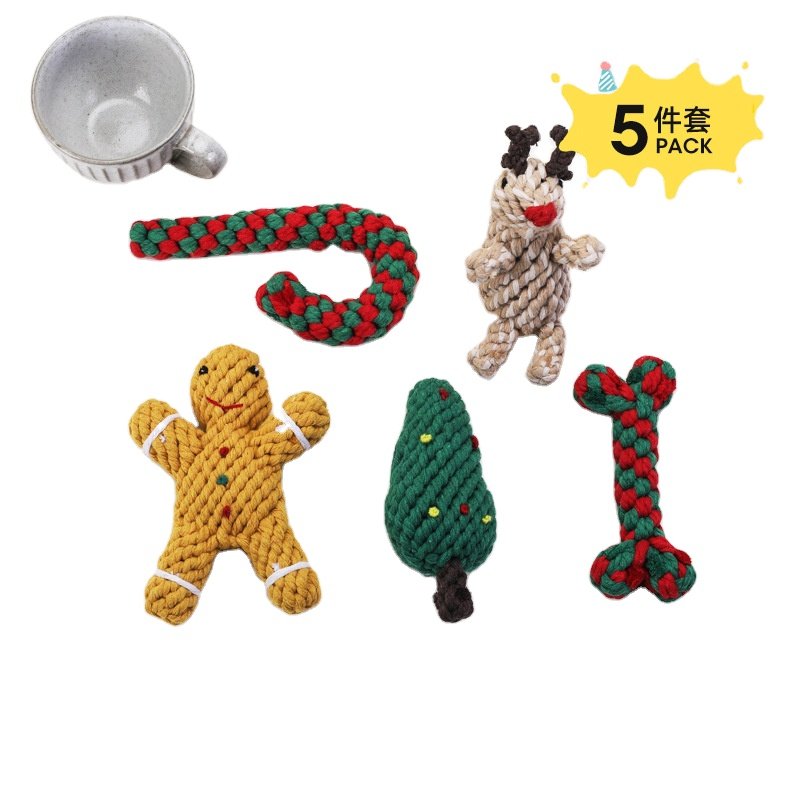 2024 Pet Dog Toys Christmas Series Cotton Rope Woven Animal Shape Animal Set (White Flower Snowman