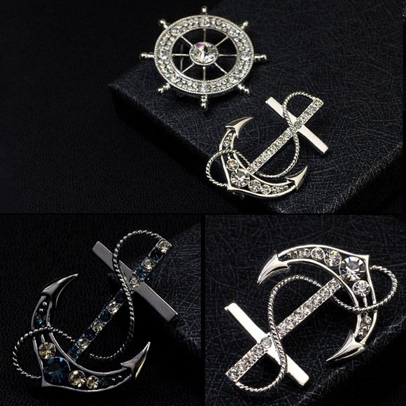 Custom logo Clothing Retro Accessories Boat Anchor Brooch Rudder Lapel Pins Breastpin