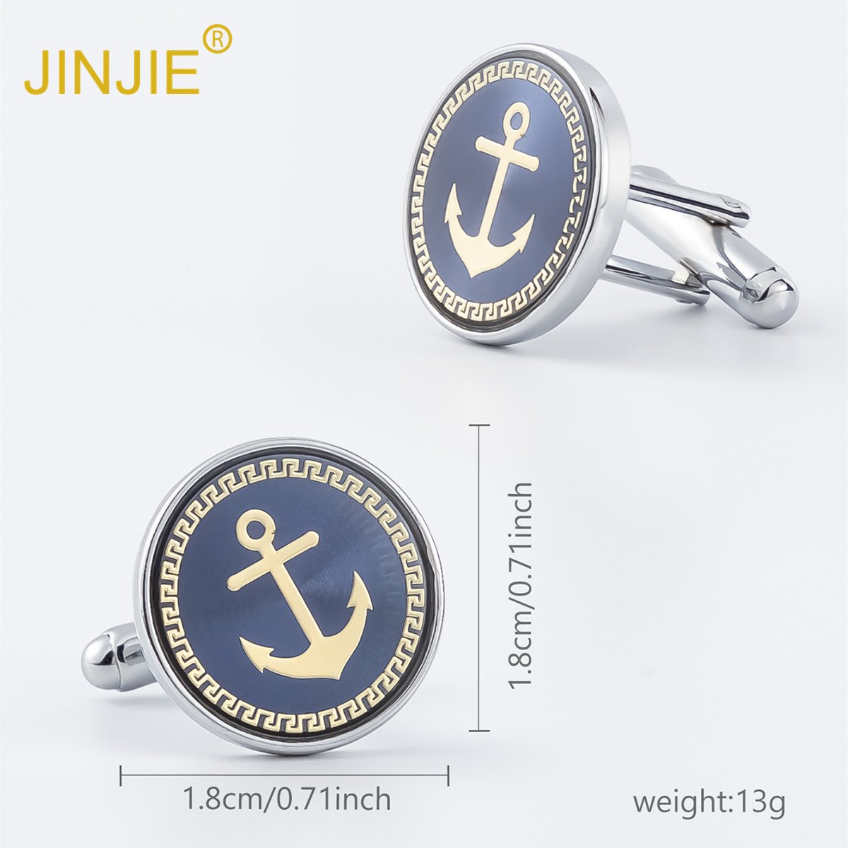 JINJIE High Quality Fashion French Round Metal Enamel Boat Anchor Mens Cufflinks for Shirt Wholesale