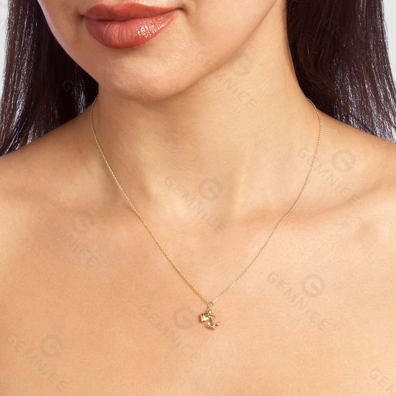 Gemnel Latest 925 Silver Voyage Trendy Boat Anchor Charms 14K Gold Daily Wear Polished Drop Necklace
