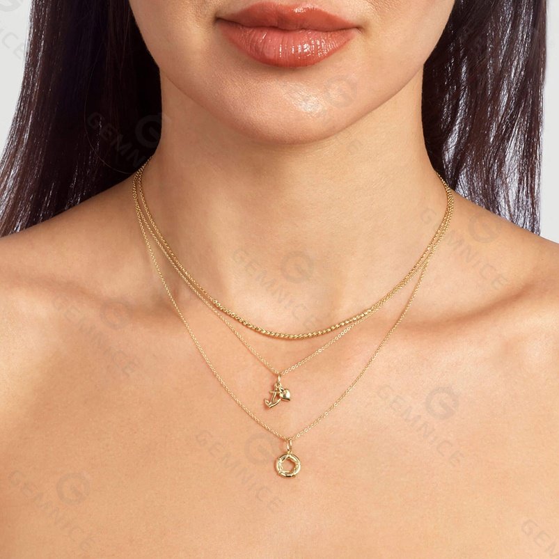 Gemnel Latest 925 Silver Voyage Trendy Boat Anchor Charms 14K Gold Daily Wear Polished Drop Necklace