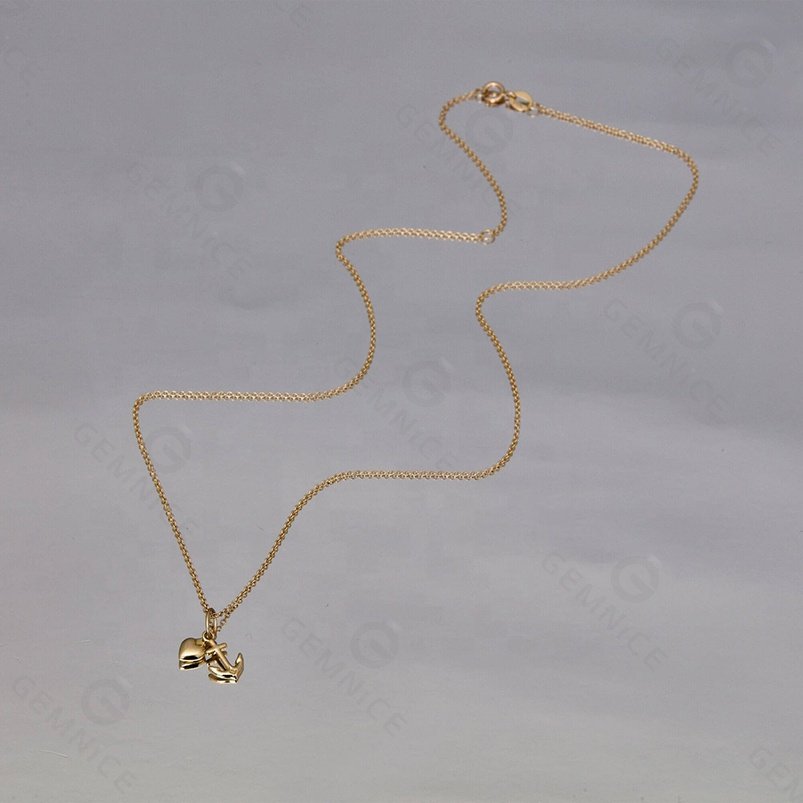 Gemnel Latest 925 Silver Voyage Trendy Boat Anchor Charms 14K Gold Daily Wear Polished Drop Necklace