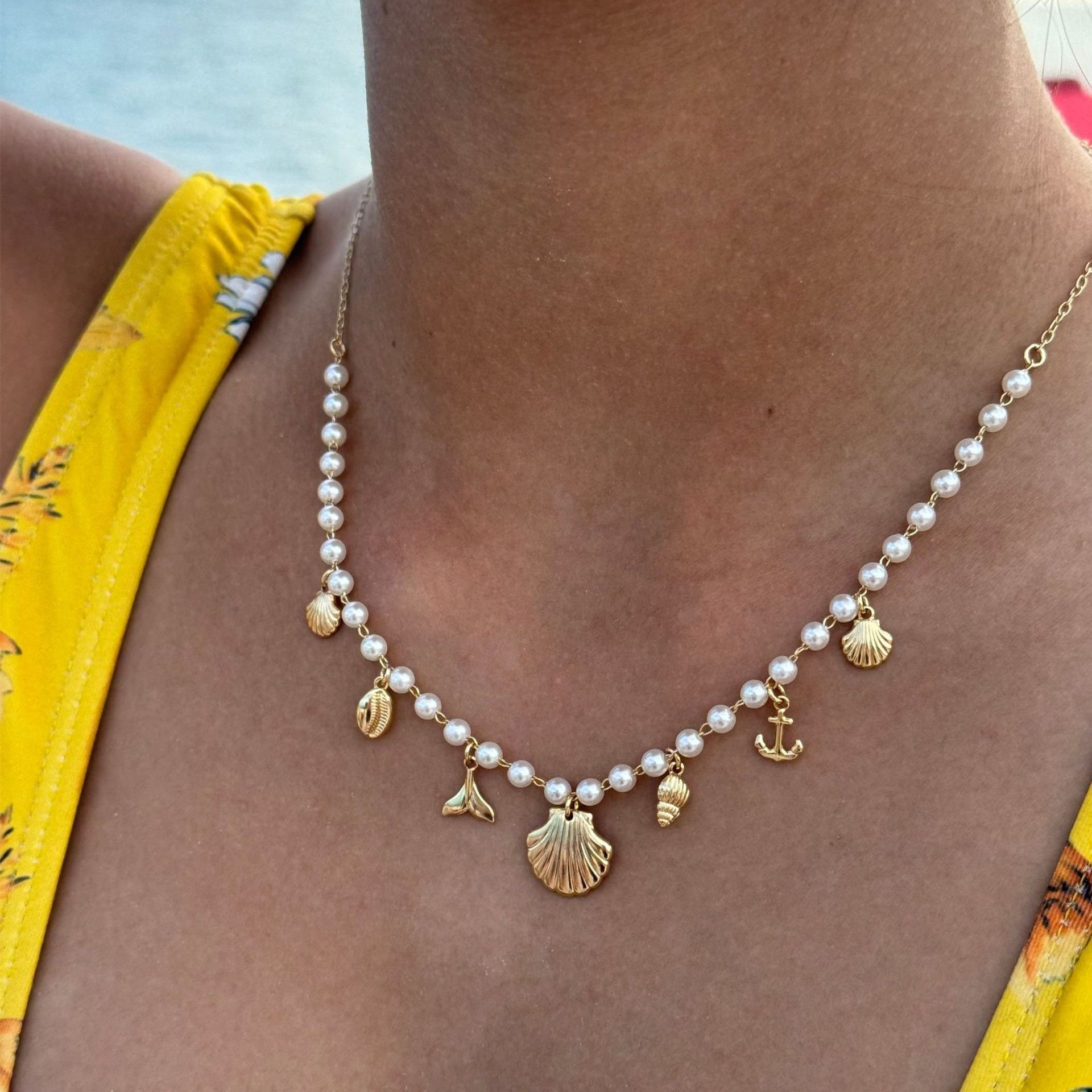 Customized DIY Fashion Stainless Steel Small Pendant Jewelry Trendy Shell Conch Ship Anchor Pendant Necklace
