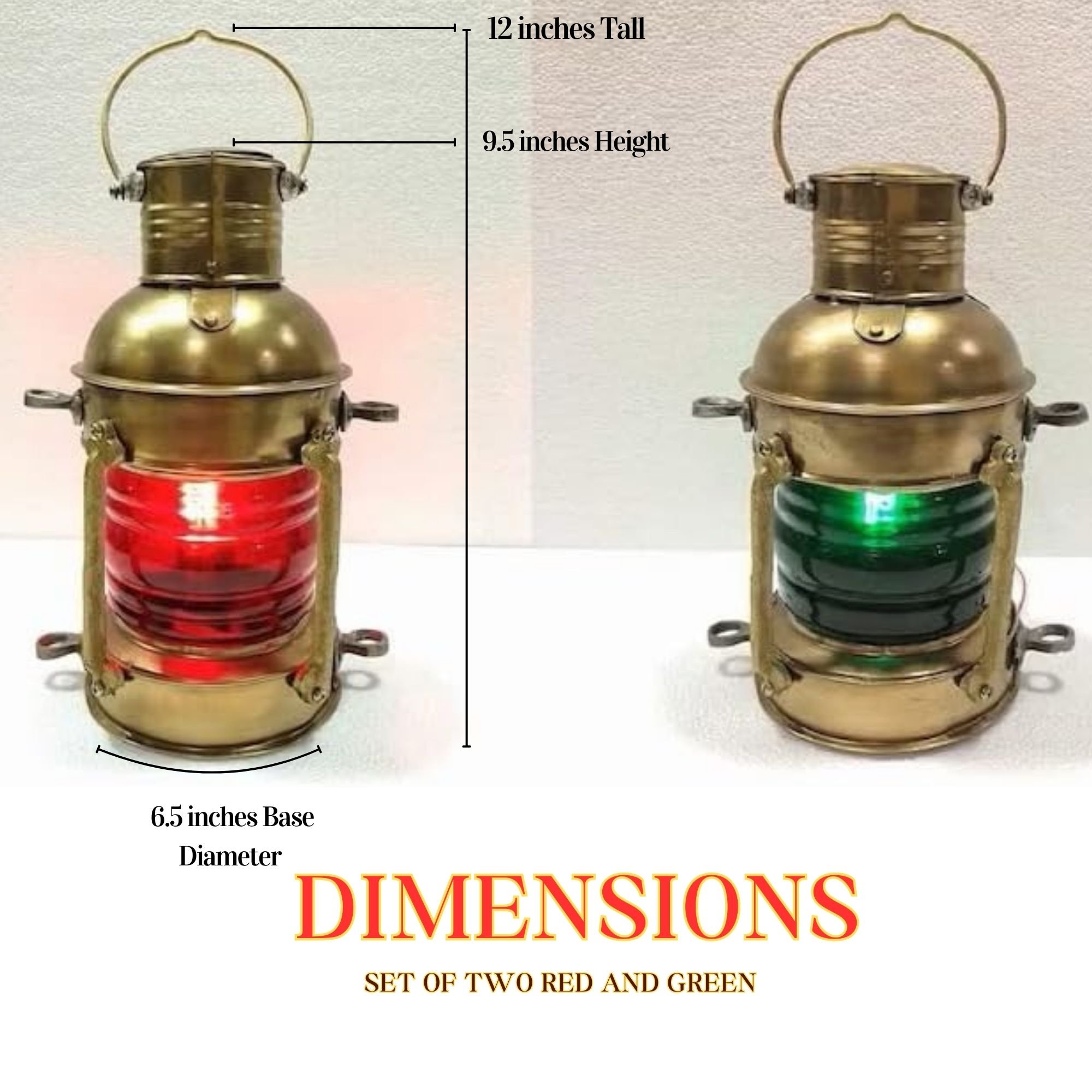 Vintage Antique Brass Anchor Oil Lamp, Lantern Red and Green Glass Light, Farmhouse Lamps for Bedroom, Living Room & Reading.