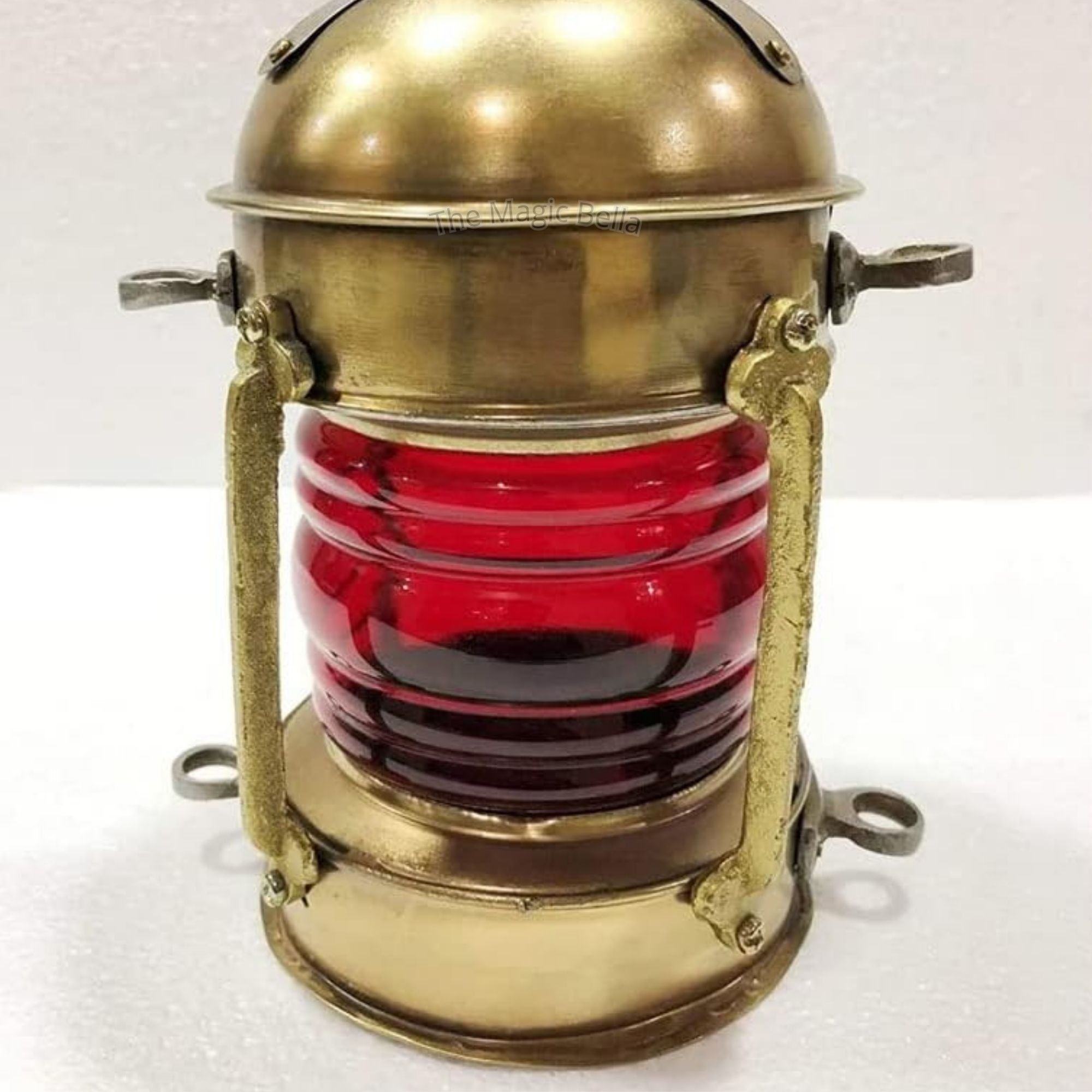 Vintage Antique Brass Anchor Oil Lamp, Lantern Red and Green Glass Light, Farmhouse Lamps for Bedroom, Living Room & Reading.