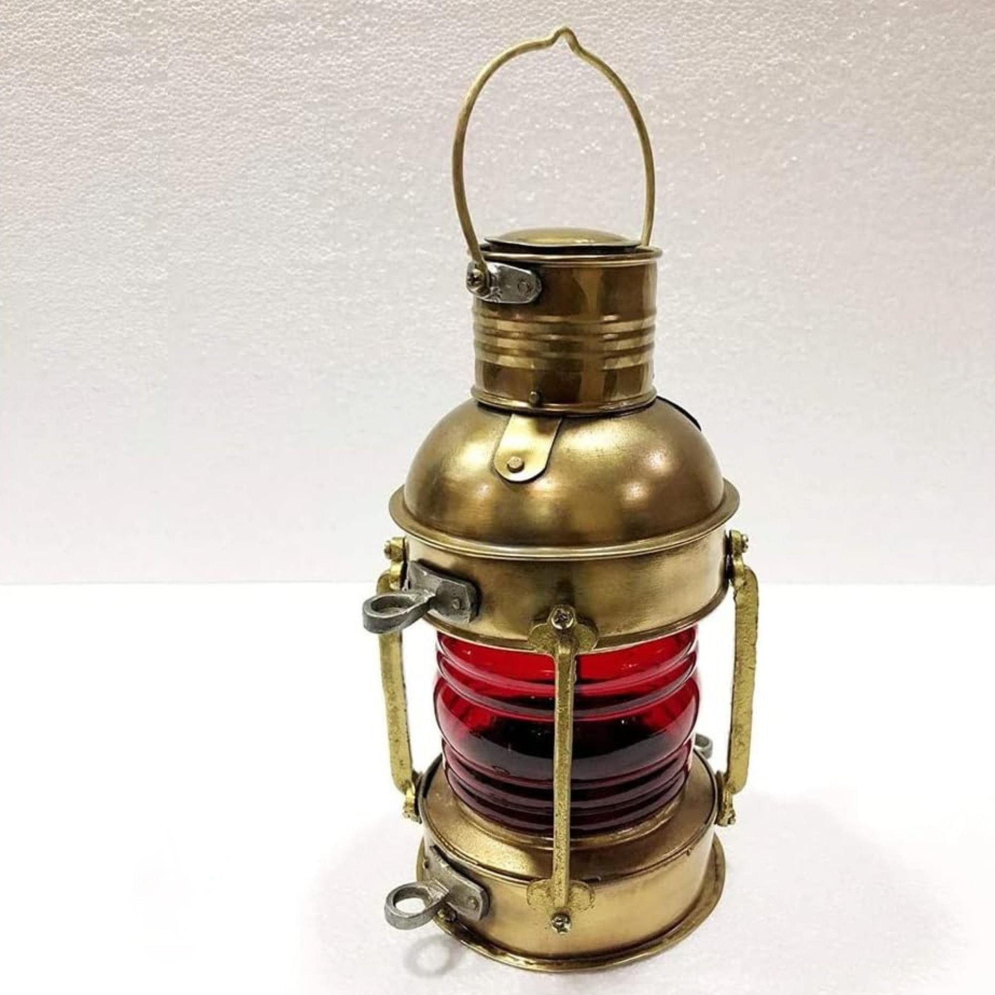 Vintage Antique Brass Anchor Oil Lamp, Lantern Red and Green Glass Light, Farmhouse Lamps for Bedroom, Living Room & Reading.
