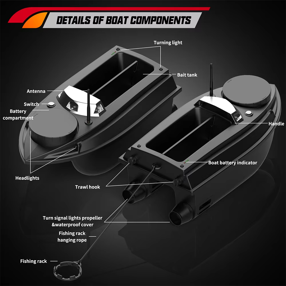 New Catamaran Fish Finder Autopilot GPS Bait Boat 12V 20Ah 180 Points 800m RC Fishing Boat Trawler