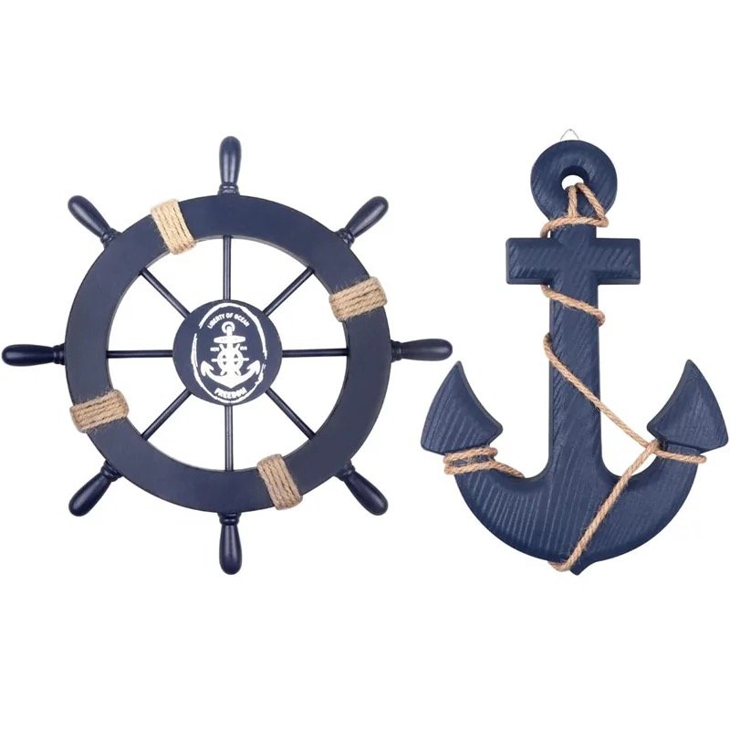 Latest Trend Nautical Beach Wooden Sign Boat Wheel Hoods Anchor Hanging Decoration Wooden Sign