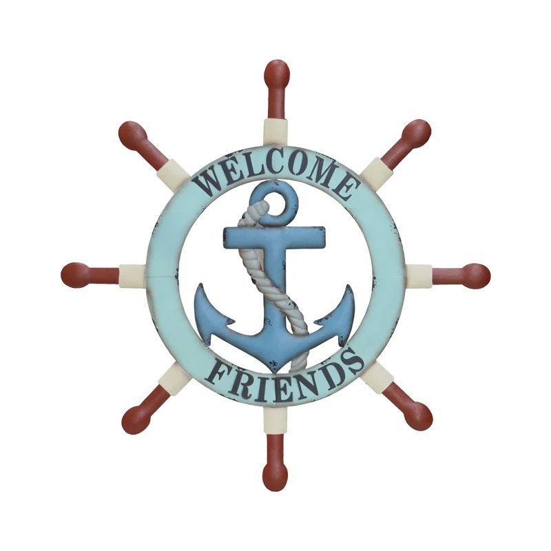 Latest Trend Nautical Beach Wooden Sign Boat Wheel Hoods Anchor Hanging Decoration Wooden Sign