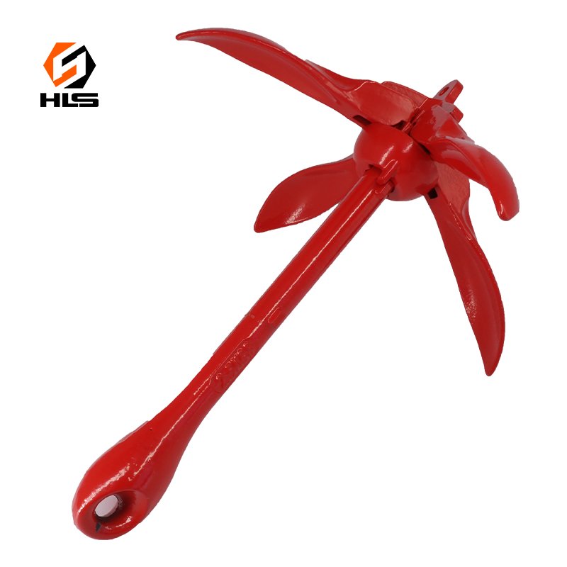 1.5Kg Carbon Steel Boat Folding Casting Malleable Marine Rope Red Painted Marine Folding Anchor