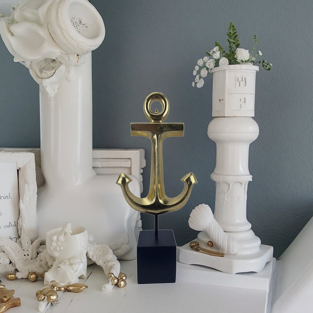 New Design Nautical Anchor Figurine Resin Boat Sculptures Anchor Statue Ornament for Home Tabletop Modern Decor Resin Crafts