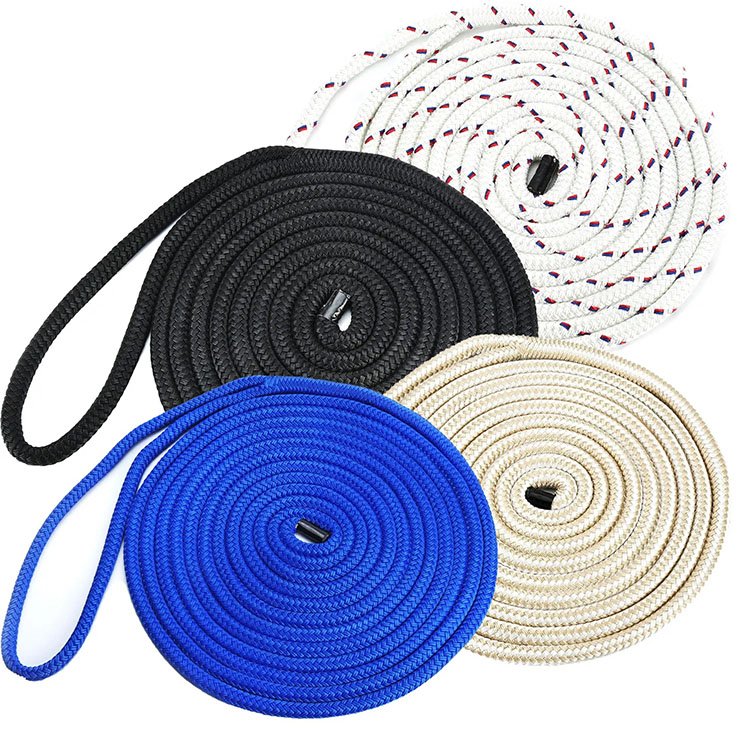 China Supplier 3/8inch Marine Rope 15ft Nylon Double Braided Dock Line for Boat Mooring and Sailing
