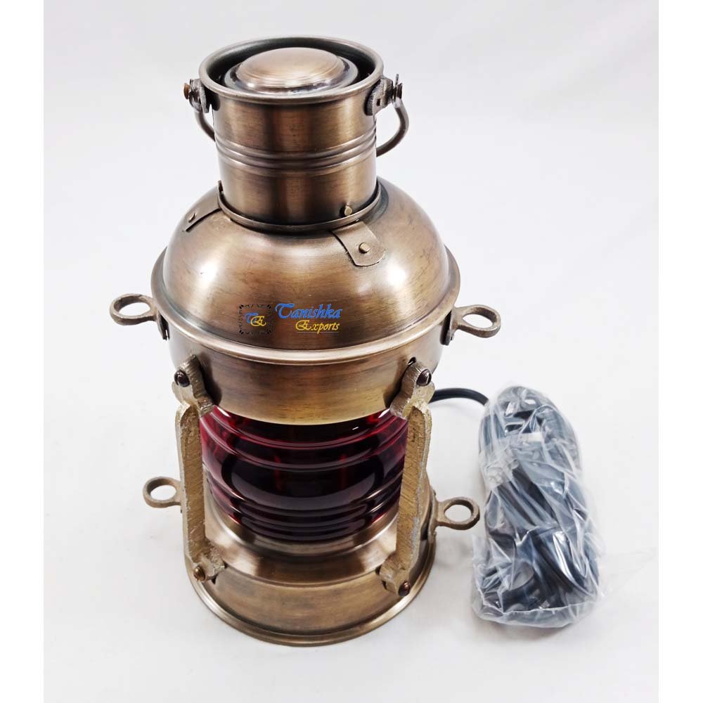 Antique Brass Ship Boat Lantern Hurricane Home and Office Decor Lamp Vintage Style Reproduction Hanging Lantern