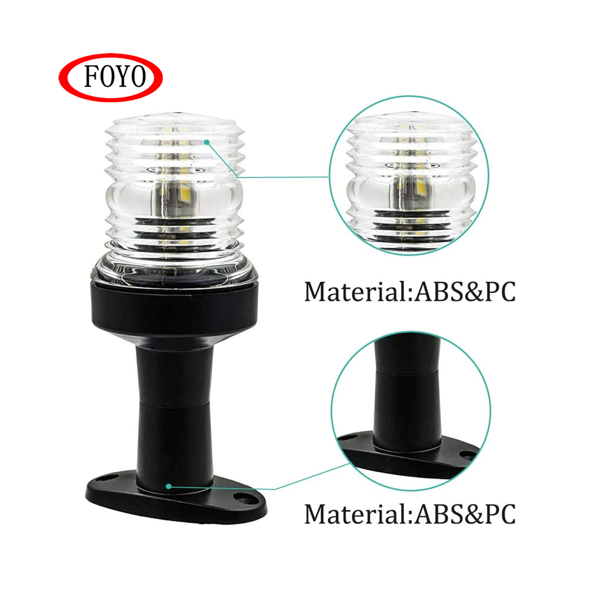 FOYO 12V LED Yacht Anchor Navigation Light Marine Signal Light with Plastic Steel Materials for Boats and Ships