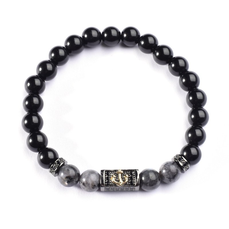 Fashion Luxury Natural Stone 8mm Tiger Eye Glass Bead Bracelet Pave Cubic Zircon Stone Charm Anchor Bracelet Jewelry for Men