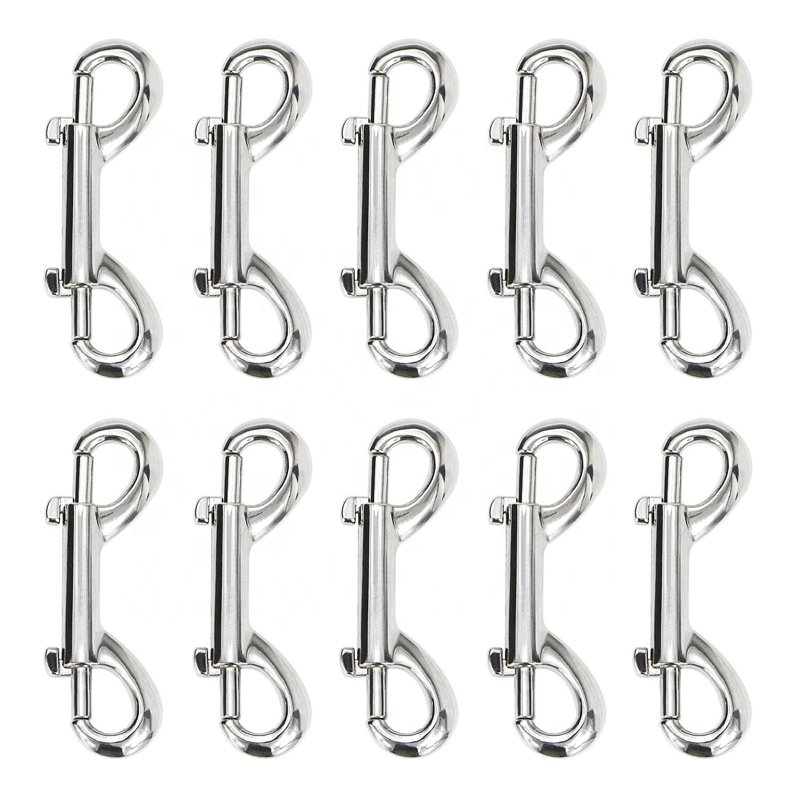 FULE Custom Stainless Steel Double Sided Carabiner Dual Locking Marine Scuba Diving Spring Clips Double Ended Bolt Snap Hook