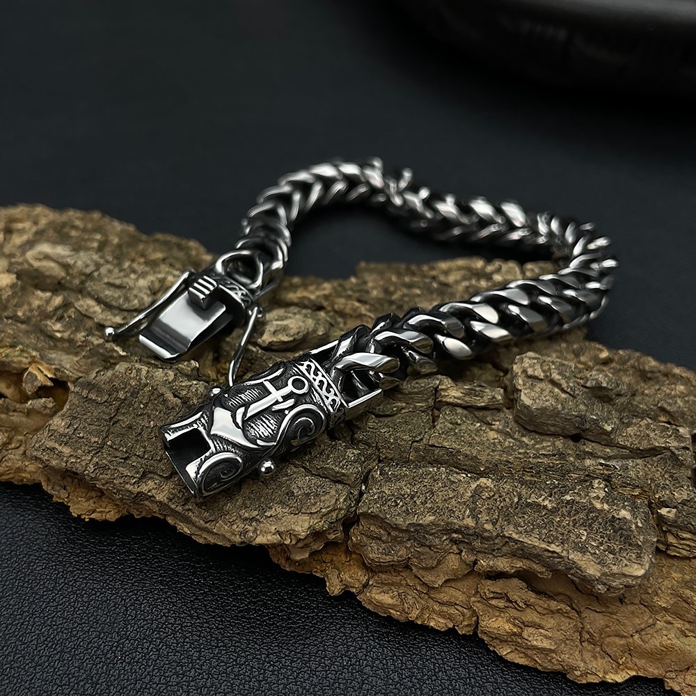 Vintage Fashion Hip Hop Personality Design Stainless Steel Boat Anchor Clasp Cuban Link Chain for Men Jewelry Bracelet