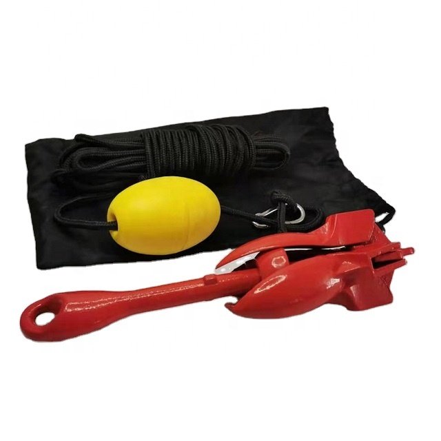 Marine 1.5kg Carbon Steel Folding Anchor Red Lacquer Anchor Rubber Boat Fishing Anchor