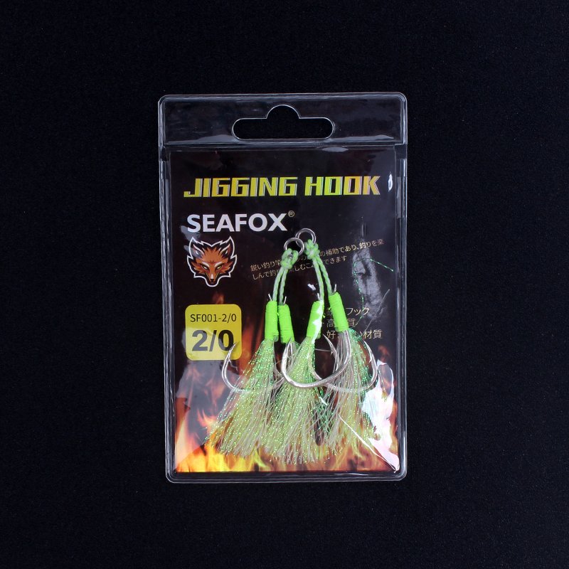 In Stock 2pcs/set 1/0 2/0 3/0 High Strength High Carton Steel Wire Line Double Assist Hook with Silk Jigging Lure