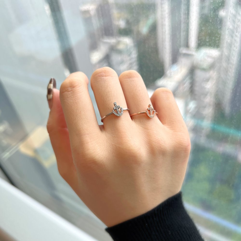 Finger Woman Engagement Jewelry Rose Gold Vermeil Custom Boat Anchor 925 Sterling Silver Ring