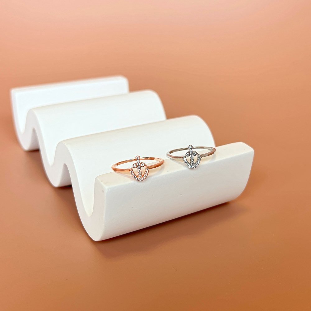 Finger Woman Engagement Jewelry Rose Gold Vermeil Custom Boat Anchor 925 Sterling Silver Ring