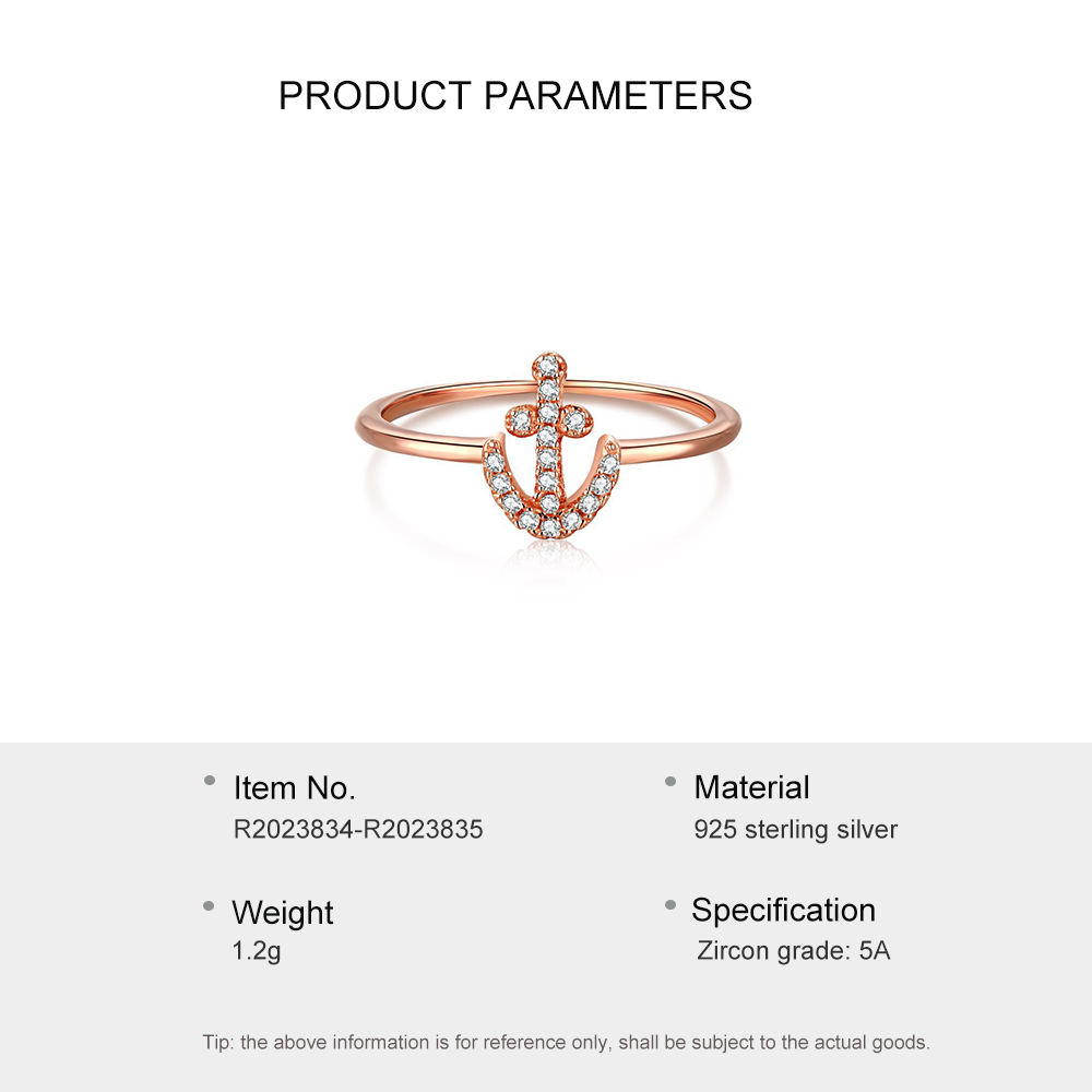 Finger Woman Engagement Jewelry Rose Gold Vermeil Custom Boat Anchor 925 Sterling Silver Ring