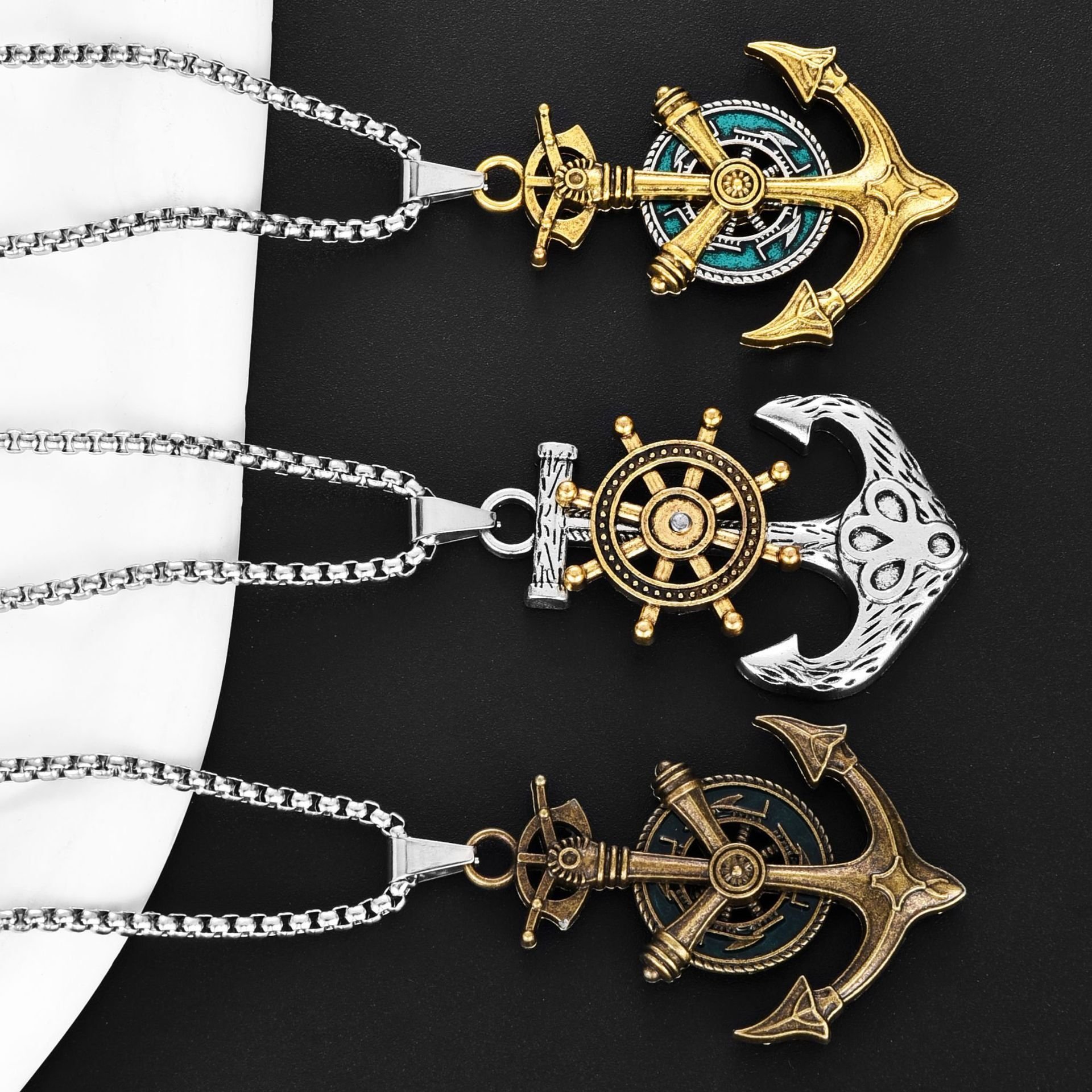 Retro Boat Anchor Necklace Accessories Street Retro Style European and American Hip-Hop Street Necklace Men'S Sweater Chain