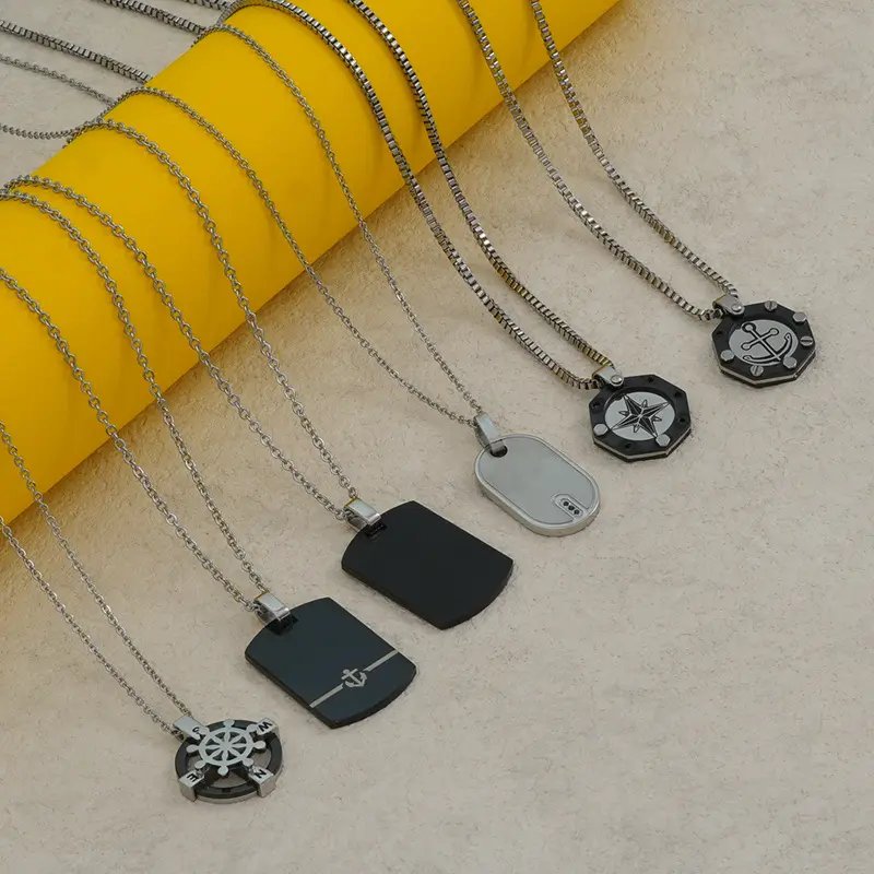 Cool Style Black Plated North Star Compass Boat Anchor Stainless Steel Tarnish Free Waterproof Necklaces for Men
