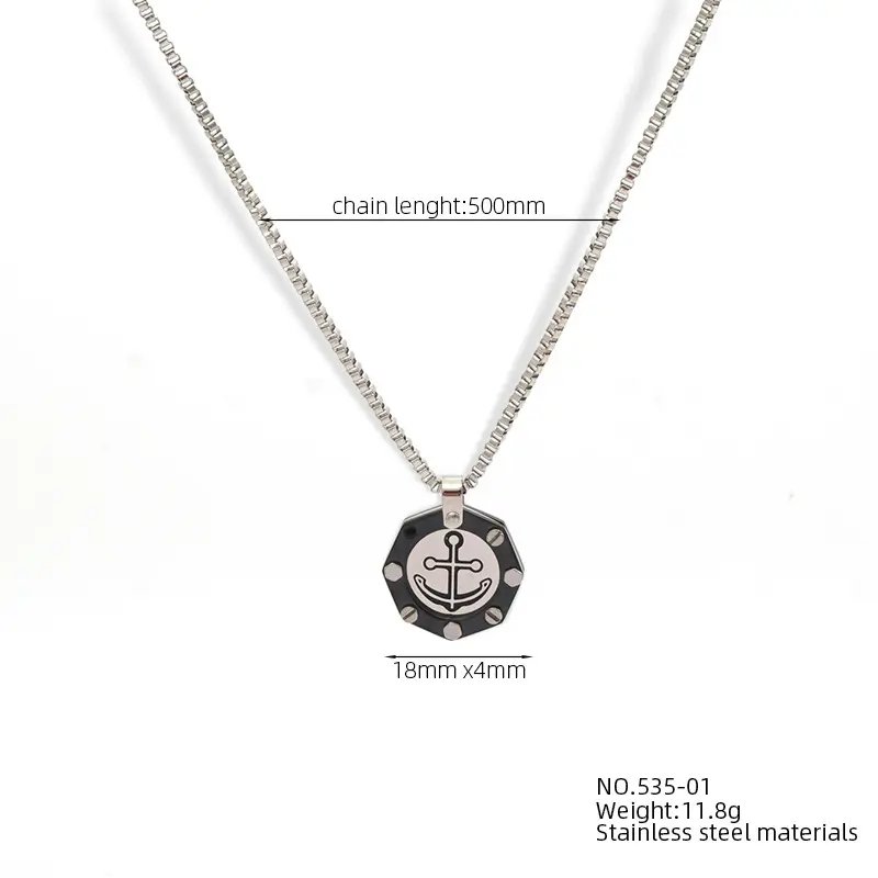 Cool Style Black Plated North Star Compass Boat Anchor Stainless Steel Tarnish Free Waterproof Necklaces for Men