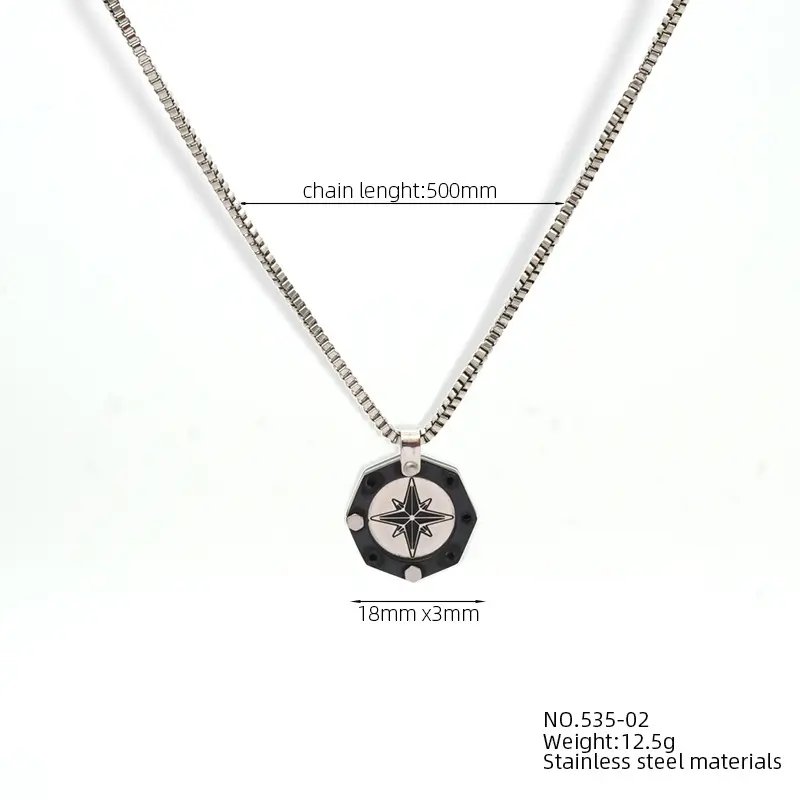Cool Style Black Plated North Star Compass Boat Anchor Stainless Steel Tarnish Free Waterproof Necklaces for Men