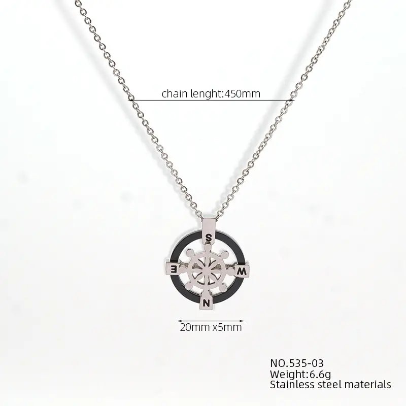 Cool Style Black Plated North Star Compass Boat Anchor Stainless Steel Tarnish Free Waterproof Necklaces for Men
