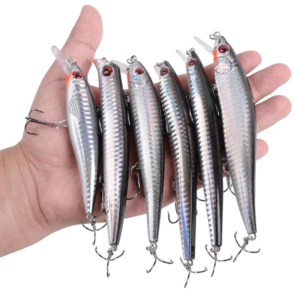 6Pcs Saltwater Fishing Lures Kit Hard Minnow Lures Topwater Popper Plugs Surf Fishing Striper Lures for Bass Trout Pike Salmon