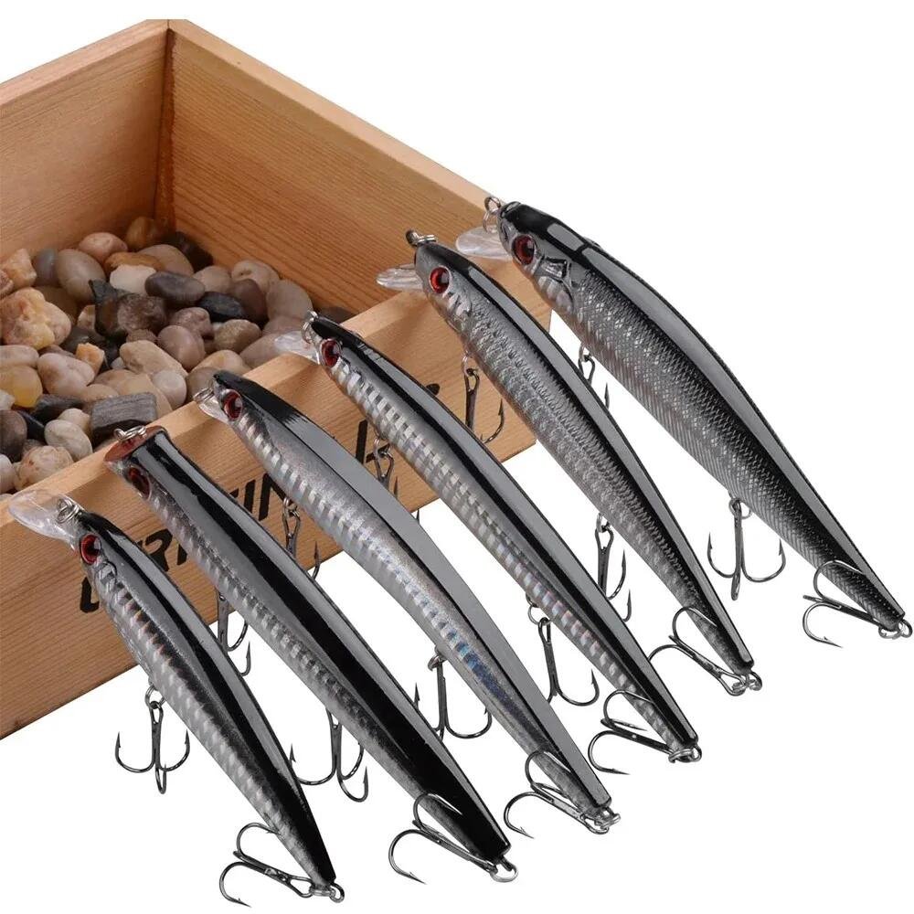 6Pcs Saltwater Fishing Lures Kit Hard Minnow Lures Topwater Popper Plugs Surf Fishing Striper Lures for Bass Trout Pike Salmon