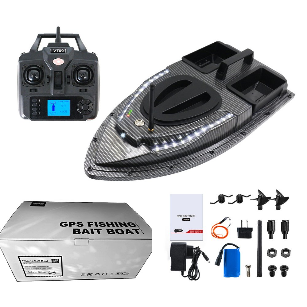 V900 Bait Boat 40 GPS Anchor Points Dual Hoppers 500M Auto Return Carp Fishing Boat With Steering Light