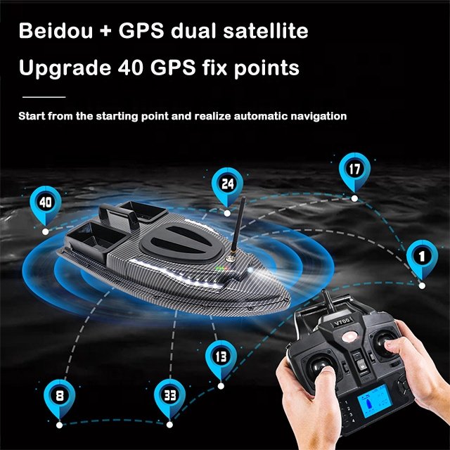 V900 Bait Boat 40 GPS Anchor Points Dual Hoppers 500M Auto Return Carp Fishing Boat With Steering Light
