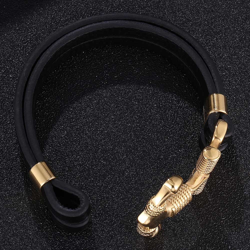 Personalized Design Stainless Steel Boat Anchor Genuine Leather Rope Bracelet Retro Woven Men's Leather Bracelet