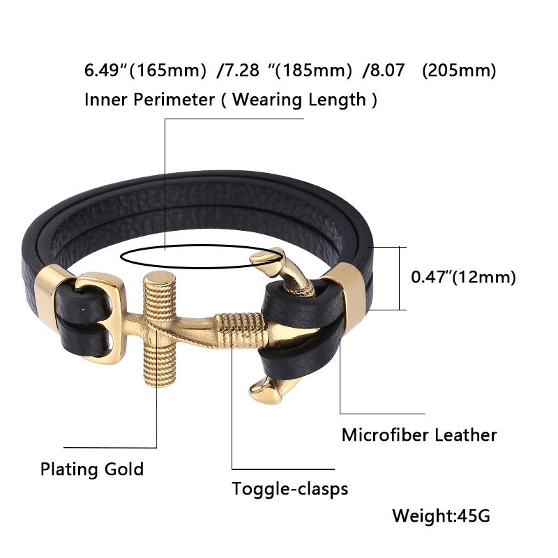 Personalized Design Stainless Steel Boat Anchor Genuine Leather Rope Bracelet Retro Woven Men's Leather Bracelet